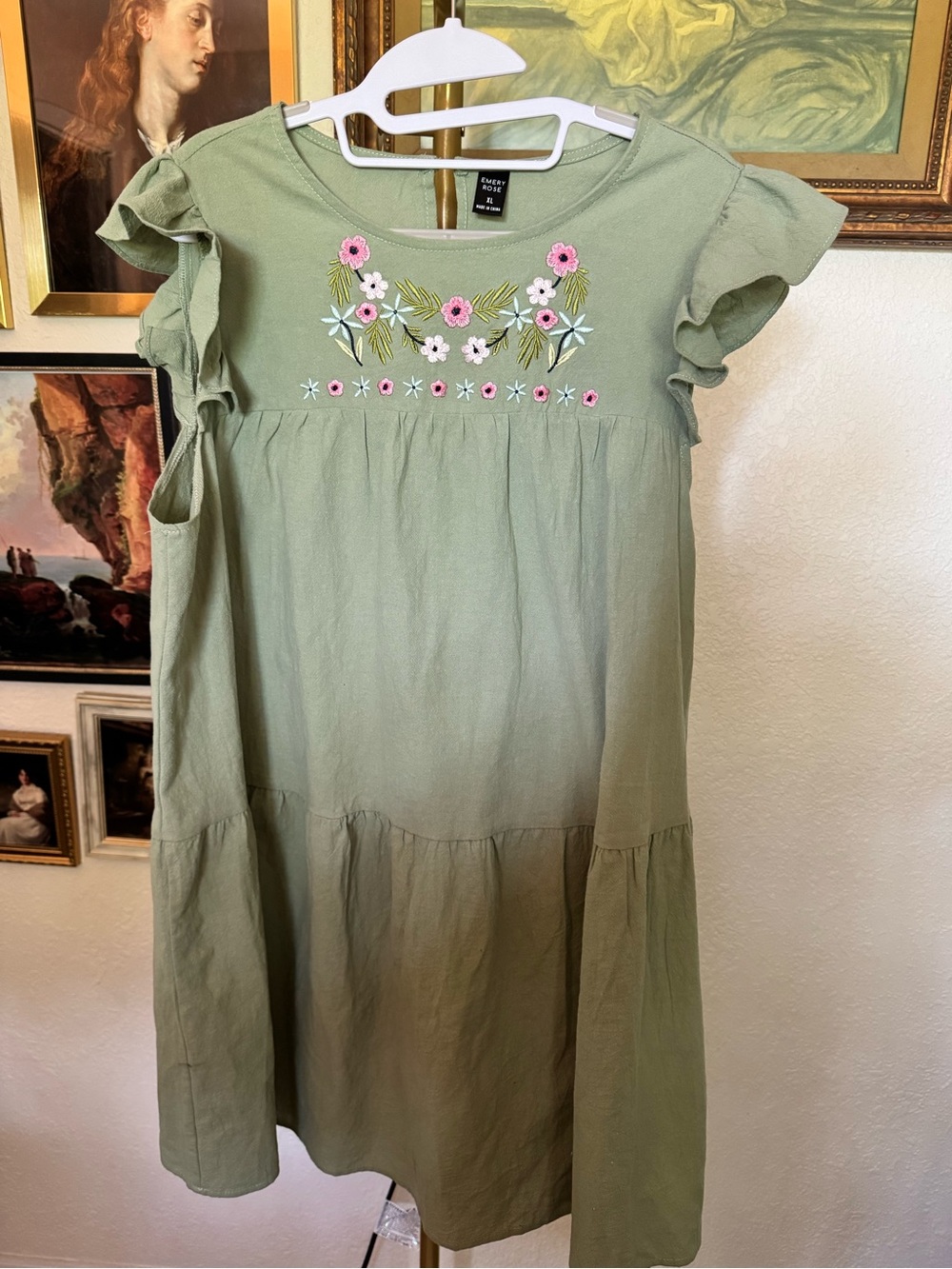 Emery Rose Olive Green Floral Embroidered Dress XL